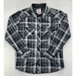 American Exchange Mens Button Down Shirt 3XL Black Plaid Long Sleeve Pocket
